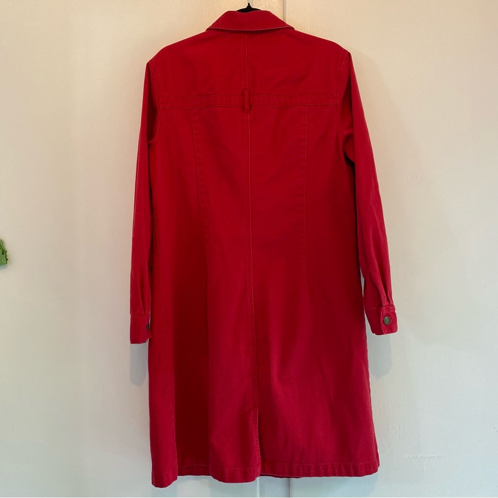 Vtg Newport News Jeanology Long Red Button-Front Denim Coat Dress Patriotic 12 - Picture 6 of 12